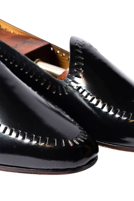 Shop_Artimen_Black Leather Handcrafted Cutwork Juttis _Online_at_Aza_Fashions