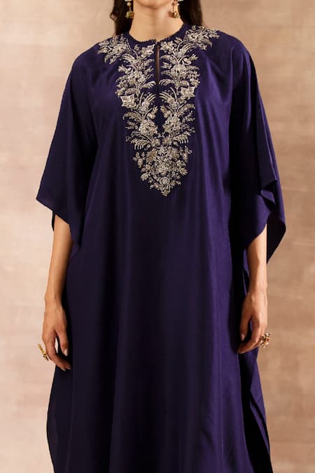 Jayanti Reddy_Purple Dupion Silk Zardozi Round Placket Embroidered Kaftan _Online_at_Aza_Fashions