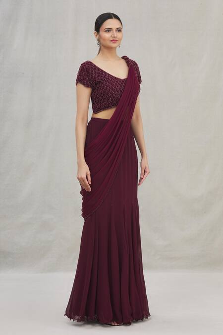 Arpan Vohra Purple Georgette Round Pre-stitched Lehenga Saree With Blouse Online at Aza Fashions Arpan Vohra_Purple Georgette Round Pre-stitched Lehenga Saree With Blouse_Online_at_Aza_Fashions