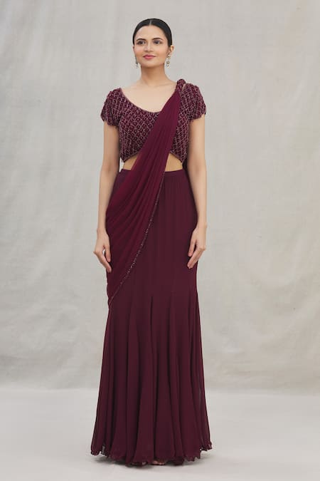 Buy Arpan Vohra Purple Georgette Round Pre-stitched Lehenga Saree With Blouse Online at Aza Fashions Buy_Arpan Vohra_Purple Georgette Round Pre-stitched Lehenga Saree With Blouse_Online_at_Aza_Fashions