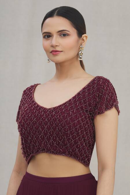 Shop Arpan Vohra Purple Georgette Round Pre-stitched Lehenga Saree With Blouse Online at Aza Fashions Shop_Arpan Vohra_Purple Georgette Round Pre-stitched Lehenga Saree With Blouse_Online_at_Aza_Fashions