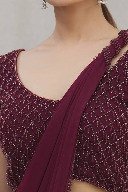 Arpan Vohra Purple Georgette Round Pre-stitched Lehenga Saree With Blouse at Aza Fashions Arpan Vohra_Purple Georgette Round Pre-stitched Lehenga Saree With Blouse_at_Aza_Fashions