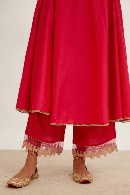 Shop Devnaagri Fuchsia Cotton Silk Blend, Shantoon And Organza Embroidered Sleeve Anarkali Set Online at Aza Fashions Shop_Devnaagri_Fuchsia Cotton Silk Blend, Shantoon And Organza Embroidered Sleeve Anarkali Set _Online_at_Aza_Fashions