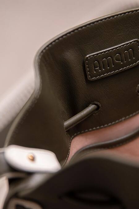 Ampm_Green Cut Work Nyla Bucket Bag_Online_at_Aza_Fashions