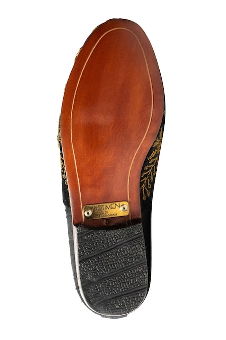 Buy_Artimen_Black Raw Silk, Velvet Handcrafted Embroidered Espadrilles _Online_at_Aza_Fashions