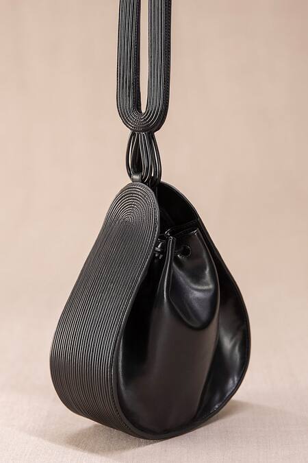 Shop Ampm Black Cut Work Mahra Bucket Bag at Aza Fashions Shop_Ampm_Black Cut Work Mahra Bucket Bag _at_Aza_Fashions