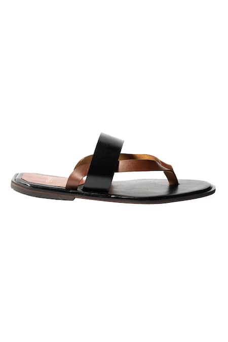 Artimen_Black Leather Handcrafted Strap Sandals _Online_at_Aza_Fashions
