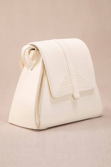 Ampm_White Embroidery Naia Structured Shoulder Bag_Online_at_Aza_Fashions