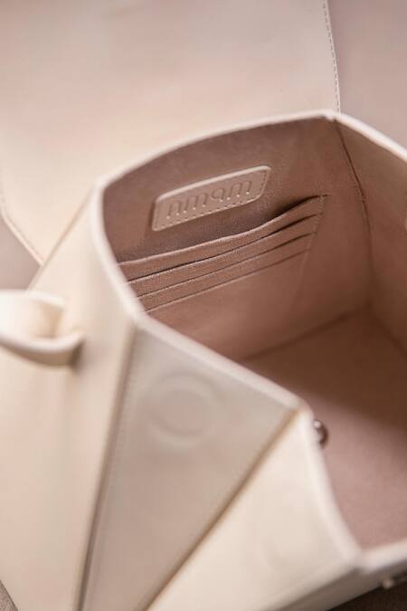 Ampm_White Embroidery Naia Structured Shoulder Bag_at_Aza_Fashions