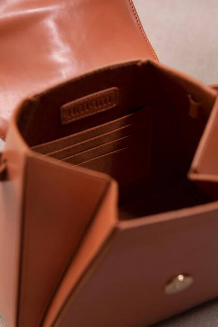 Ampm_Brown Embroidery Naia Shoulder Bag_at_Aza_Fashions