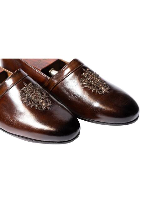 Shop Artimen Brown Leather Handcrafted Embroidered Espadrilles Online at Aza Fashions Shop_Artimen_Brown Leather Handcrafted Embroidered Espadrilles _Online_at_Aza_Fashions