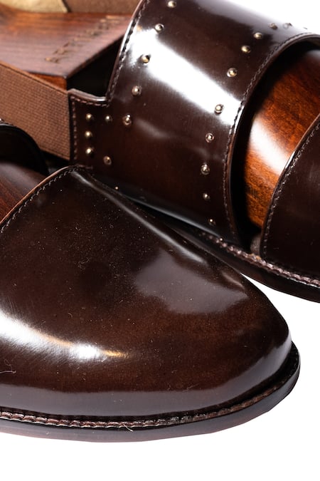 Shop_Artimen_Brown Leather Handcrafted Cutout Sandals _Online_at_Aza_Fashions