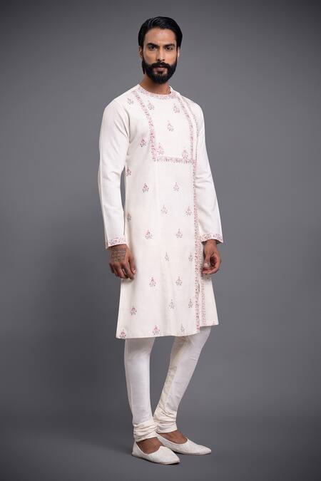 Raghavendra Rathore Jodhpur Off White Cotton Thread Embroidered Kurta Online at Aza Fashions Raghavendra Rathore Jodhpur_Off White Cotton Thread Embroidered Kurta_Online_at_Aza_Fashions