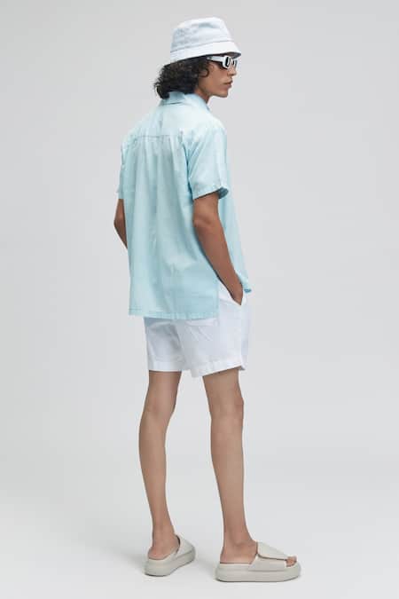 Shop Terra Luna Blue 100% Organic Handloom Cotton Palawan Shirt at Aza Fashions Shop_Terra Luna_Blue 100% Organic Handloom Cotton Palawan Shirt _at_Aza_Fashions