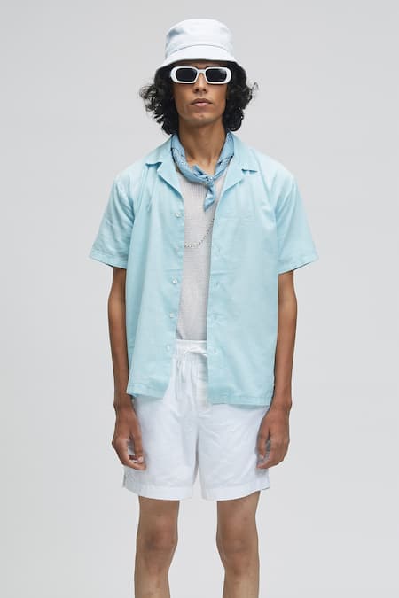 Terra Luna Blue 100% Organic Handloom Cotton Palawan Shirt Online at Aza Fashions Terra Luna_Blue 100% Organic Handloom Cotton Palawan Shirt _Online_at_Aza_Fashions