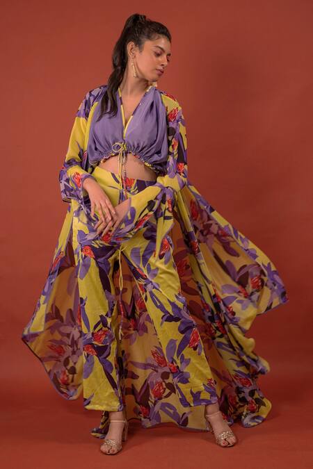 Buy_Rimi Nayak_Purple Modal V-neck Drawstring Detailed Crop Top _Online_at_Aza_Fashions