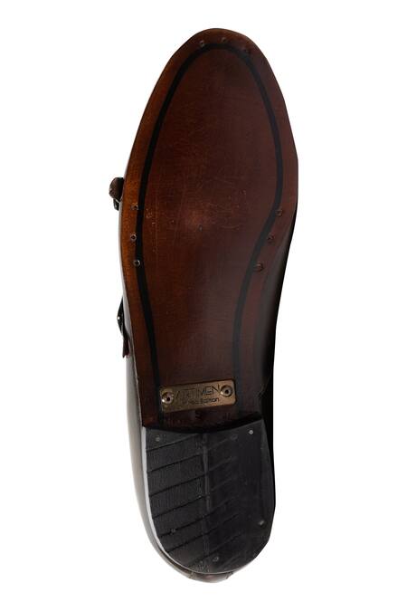 Buy_Artimen_Green Leather Handcrafted Double Monk Loafers_Online_at_Aza_Fashions