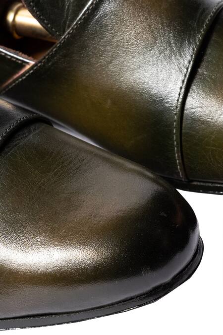 Shop_Artimen_Green Leather Handcrafted Double Monk Loafers_Online_at_Aza_Fashions