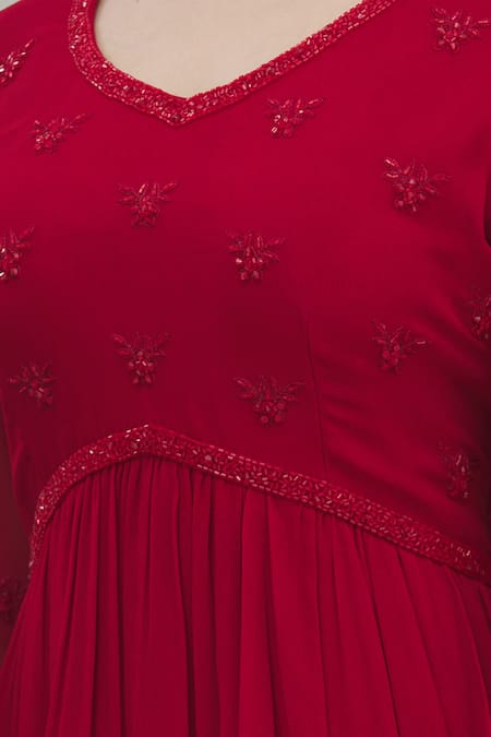 Shop Arpan Vohra Red Georgette V Neck Peplum Kurta Set Online at Aza Fashions Shop_Arpan Vohra_Red Georgette V Neck Peplum Kurta Set_Online_at_Aza_Fashions