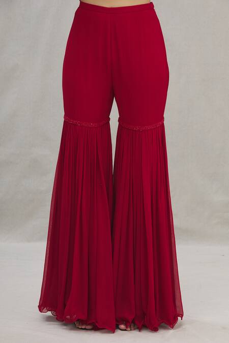 Arpan Vohra Red Georgette V Neck Peplum Kurta Set at Aza Fashions Arpan Vohra_Red Georgette V Neck Peplum Kurta Set_at_Aza_Fashions