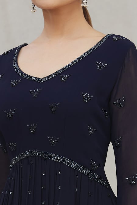 Shop Arpan Vohra Blue Georgette V Neck Peplum Kurta Set Online at Aza Fashions Shop_Arpan Vohra_Blue Georgette V Neck Peplum Kurta Set_Online_at_Aza_Fashions