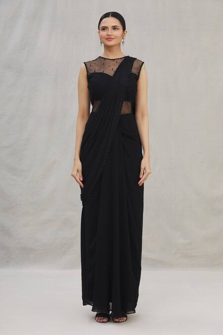Buy Arpan Vohra Black Georgette Round Pre-draped Saree Gown Online at Aza Fashions Buy_Arpan Vohra_Black Georgette Round Pre-draped Saree Gown_Online_at_Aza_Fashions