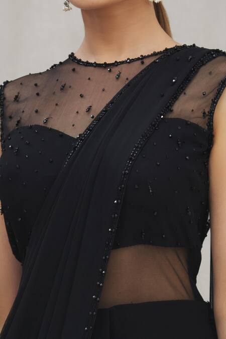 Arpan Vohra Black Georgette Round Pre-draped Saree Gown at Aza Fashions Arpan Vohra_Black Georgette Round Pre-draped Saree Gown_at_Aza_Fashions