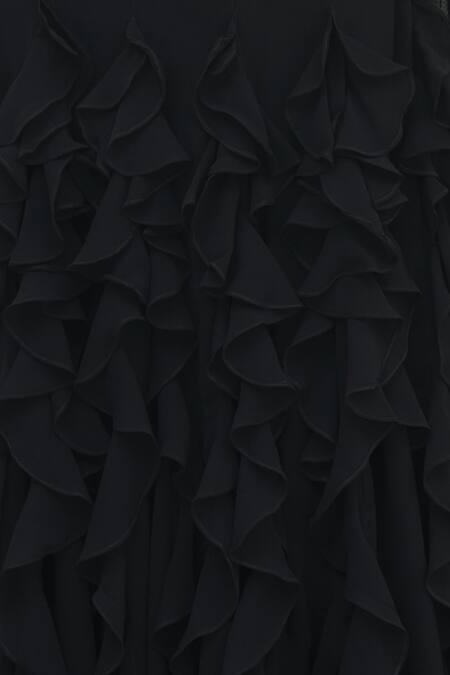 Arpan Vohra_Black Georgette V Neck Pre-stitched Lehenga Saree With Blouse _at_Aza_Fashions