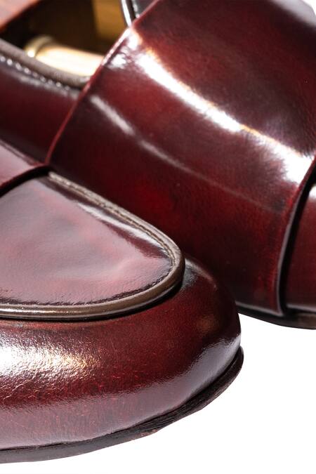 Shop_Artimen_Maroon Leather Handcrafted Double Monk Loafers _Online_at_Aza_Fashions