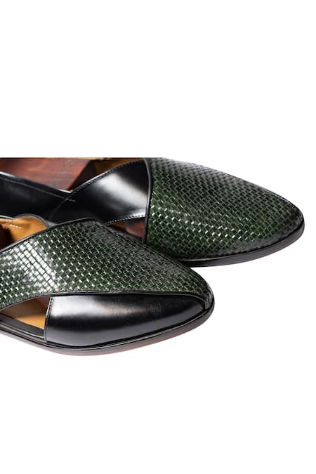 Shop Artimen Black Leather Handcrafted Cutout Peshawaris Online at Aza Fashions Shop_Artimen_Black Leather Handcrafted Cutout Peshawaris _Online_at_Aza_Fashions