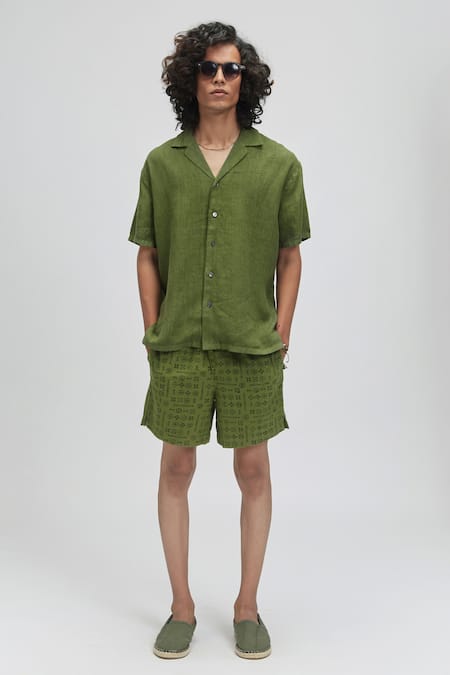 Terra Luna Green 100% Linen Palawan Shirt 