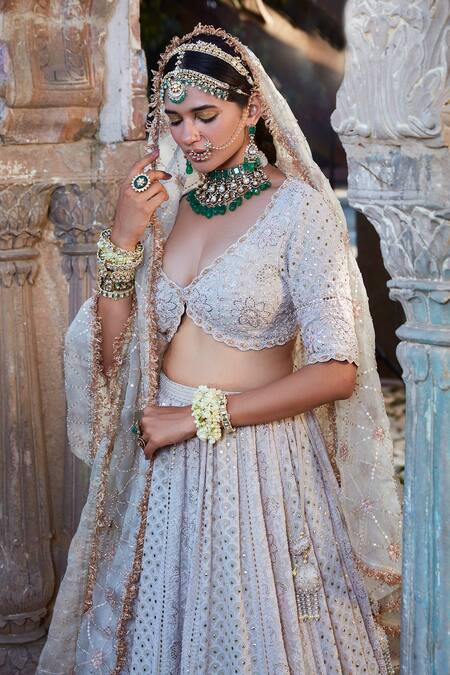 Buy Kritika Dawar Ivory Chiffon, Georgette, Organza Pearls, Mukaish Bridal Lehenga Set Online at Aza Fashions Buy_Kritika Dawar_Ivory Chiffon, Georgette, Organza Pearls, Mukaish Bridal Lehenga Set _Online_at_Aza_Fashions