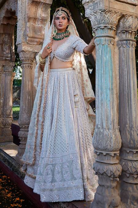 Kritika Dawar Ivory Chiffon, Georgette, Organza Pearls, Mukaish Bridal Lehenga Set at Aza Fashions Kritika Dawar_Ivory Chiffon, Georgette, Organza Pearls, Mukaish Bridal Lehenga Set _at_Aza_Fashions