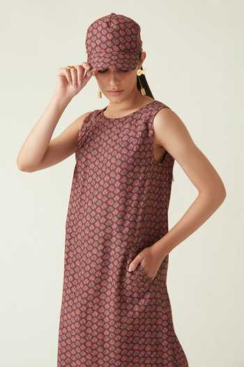 Payal Pratap_Red Embroidery Round Neck Bukit Motif Print Dress _Online_at_Aza_Fashions