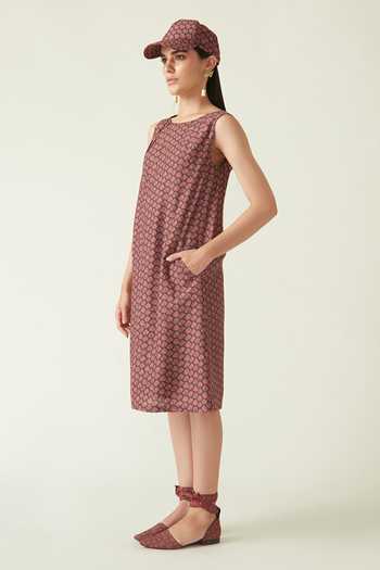 Buy_Payal Pratap_Red Embroidery Round Neck Bukit Motif Print Dress _Online_at_Aza_Fashions
