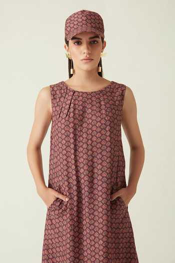 Shop_Payal Pratap_Red Embroidery Round Neck Bukit Motif Print Dress _Online_at_Aza_Fashions
