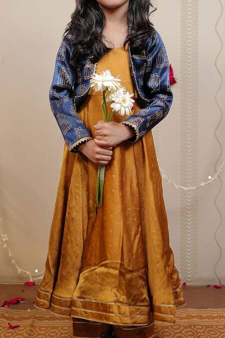 Buy Tiny Colour Yellow Kurta And Pant- Modal Print & Embellishment Block Jacket Set Online at Aza Fashions Buy_Tiny Colour_Yellow Kurta And Pant- Modal Print & Embellishment Block Jacket Set _Online_at_Aza_Fashions