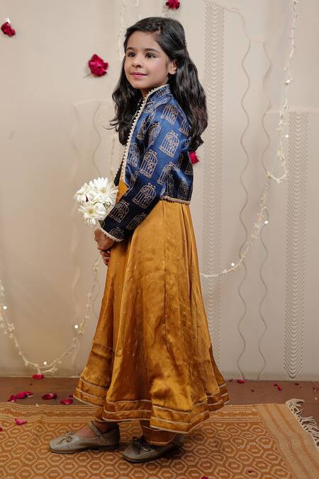 Shop Tiny Colour Yellow Kurta And Pant- Modal Print & Embellishment Block Jacket Set Online at Aza Fashions Shop_Tiny Colour_Yellow Kurta And Pant- Modal Print & Embellishment Block Jacket Set _Online_at_Aza_Fashions