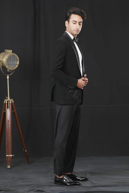 Soniya G_Black Linen, Rayon, Crepe Embroidery Tuxedo And Pant Set_Online_at_Aza_Fashions
