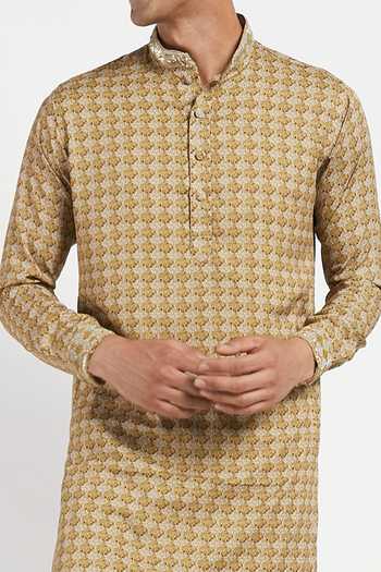 Buy_Rabani & Rakha_Beige Kurta Crepe Churidar Cotton Silk Printed Set _Online_at_Aza_Fashions