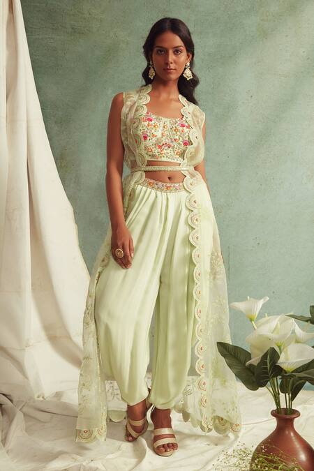 Buy Priyanka Jain Green Cape Organza, Dhoti Pant Crepe Chanderi Sweetheart Neck And Set Online at Aza Fashions Buy_Priyanka Jain_Green Cape Organza, Dhoti Pant Crepe Chanderi Sweetheart Neck And Set _Online_at_Aza_Fashions