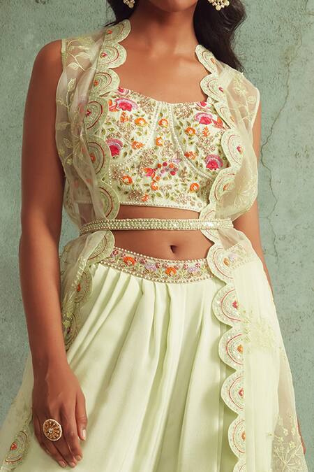 Shop Priyanka Jain Green Cape Organza, Dhoti Pant Crepe Chanderi Sweetheart Neck And Set Online at Aza Fashions Shop_Priyanka Jain_Green Cape Organza, Dhoti Pant Crepe Chanderi Sweetheart Neck And Set _Online_at_Aza_Fashions