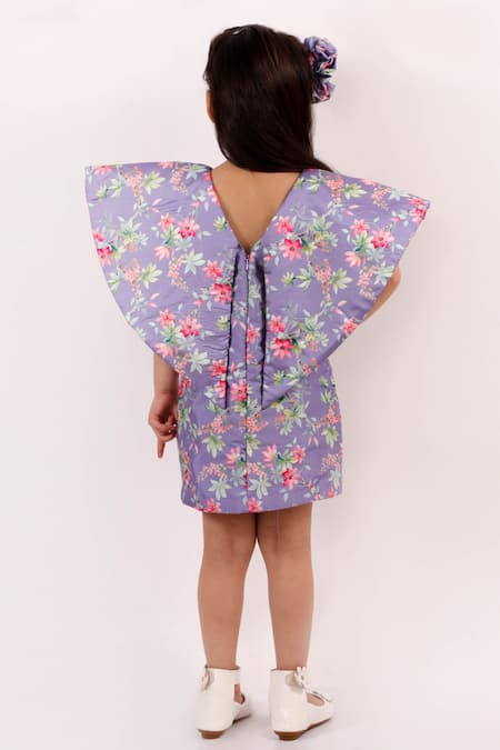 Shop Lil Angels Purple Silk, Satin Floral Print Dress at Aza Fashions Shop_Lil Angels_Purple Silk, Satin Floral Print Dress _at_Aza_Fashions