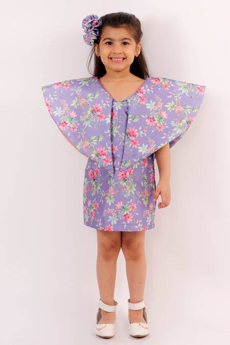 Lil Angels Purple Silk, Satin Floral Print Dress Online at Aza Fashions Lil Angels_Purple Silk, Satin Floral Print Dress _Online_at_Aza_Fashions
