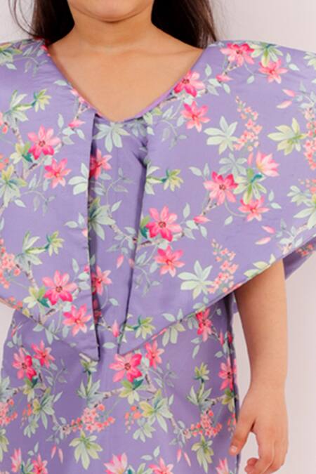 Shop Lil Angels Purple Silk, Satin Floral Print Dress Online at Aza Fashions Shop_Lil Angels_Purple Silk, Satin Floral Print Dress _Online_at_Aza_Fashions