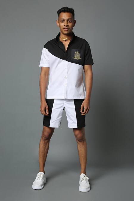 Buy_House Of Three_White Cotton Poplin Arali Colorblock Shirt _Online_at_Aza_Fashions