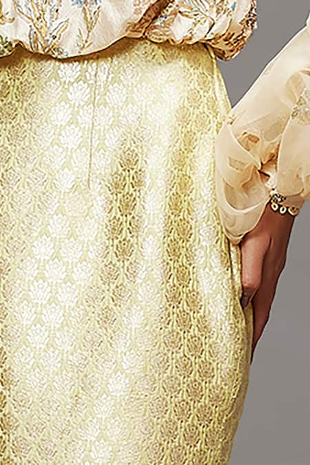 RI.Ritu Kumar_Green Lining Viscose, Skirts Silk Brocade Floral Nazli Woven _at_Aza_Fashions