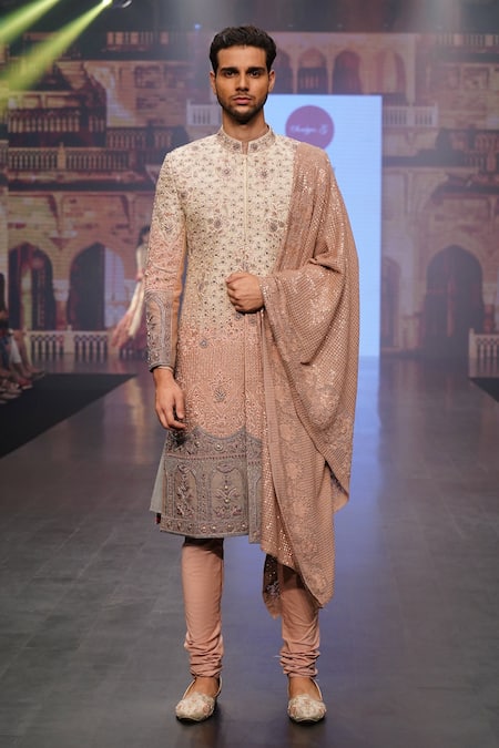 Soniya G Raw Silk Floral Embroidered Sherwani Set 