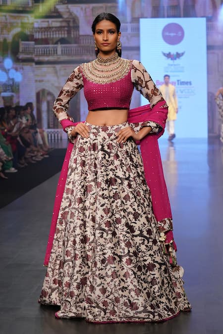 Soniya G_Multi Color Pure Silk Blend Print And Embroidery Floral High Bridal Lehenga Set _Online_at_Aza_Fashions