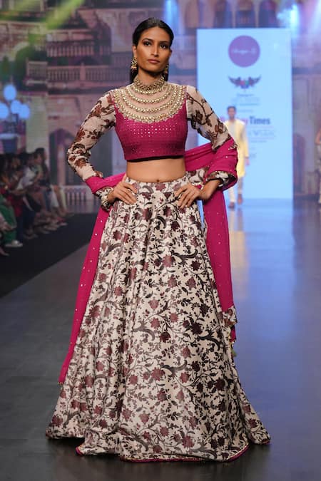 Soniya G_Multi Color Pure Silk Blend Print And Embroidery Floral High Bridal Lehenga Set _at_Aza_Fashions